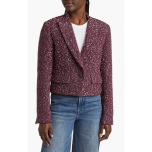NWT $595 rag & bone Wool Blend Burgundy Valerie Tweed Blazer, Sz 12 (LL-1132)